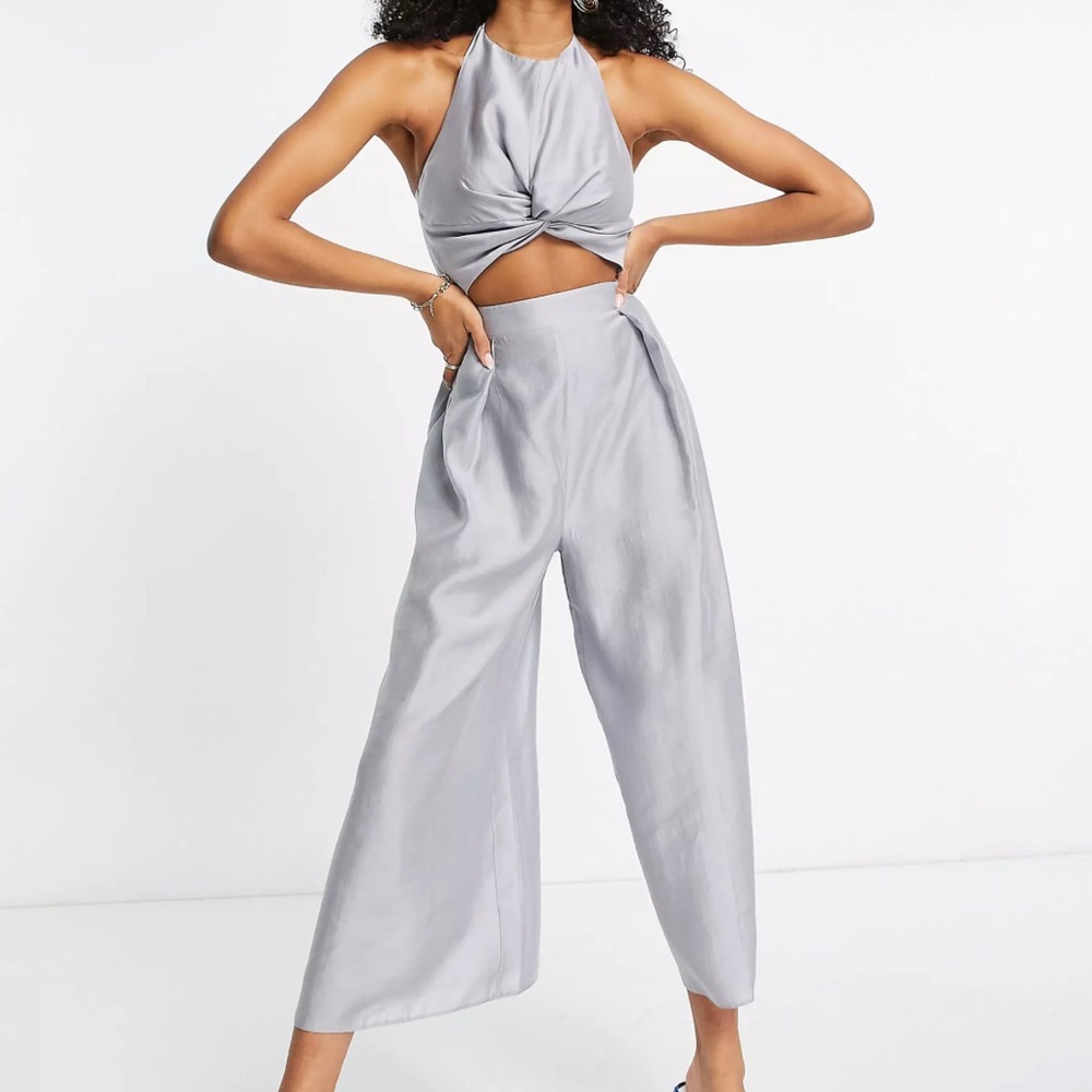 ASOS design Silver Cutout Wideleg jumpsuit - Size 8